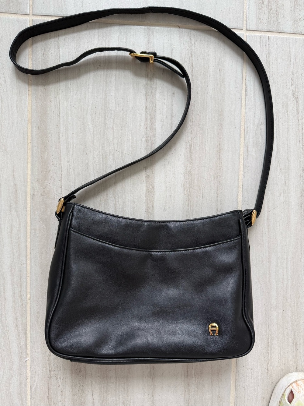 Etienne Aigner Black Leather Crossbody with Gold Hardware